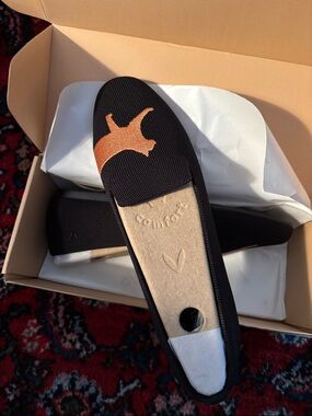 Black Slip-On Flats with Brown Accent Stitching - recycled materials